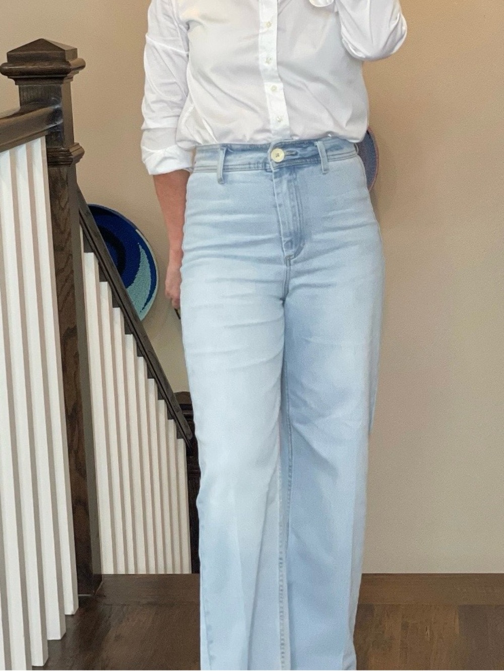 Oat New York Light Powder Blue Denim High-Rise Wide Leg Jeans